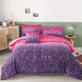 6Pcs Twin Gradient Pink Purple Glitter Comforter Sets O945
