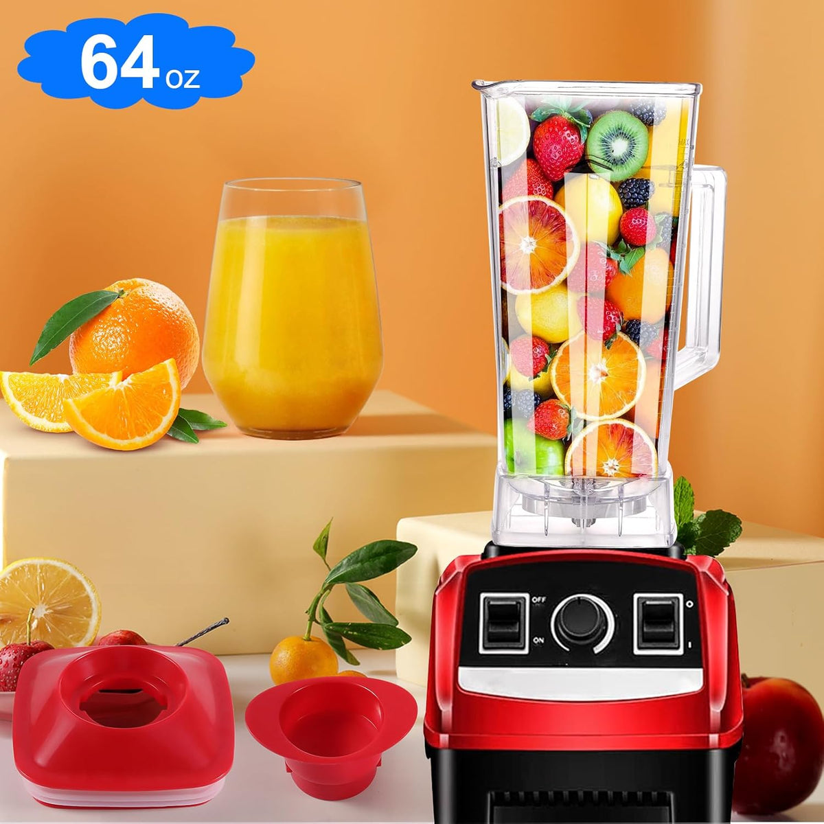 64 OZ Blender Pitcher with Red Lid D705888