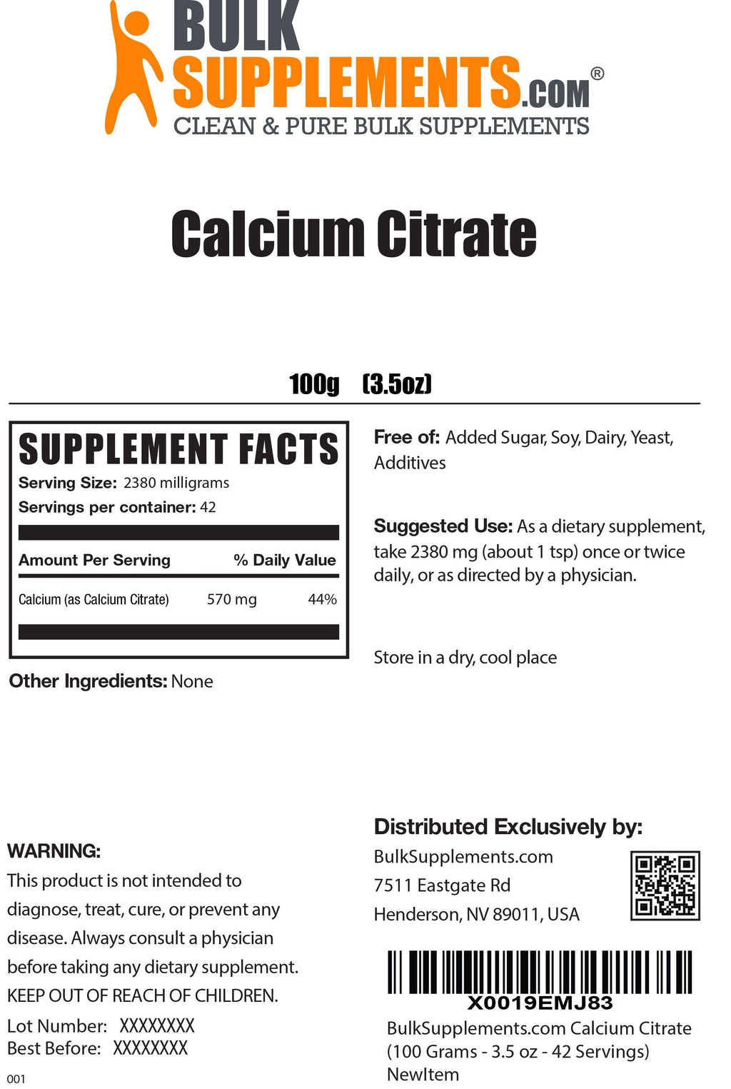 Pure Calcium Citrate Powder (5 Kilograms) C654