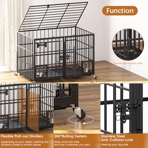 42/48 inch Heavy Duty Metal Dog Crate with Wheels B748485