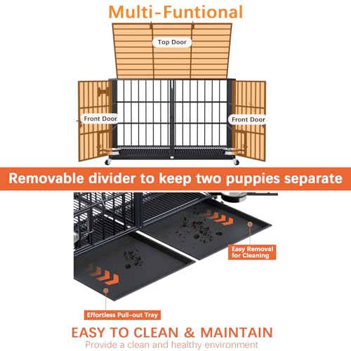 42/48 inch Heavy Duty Metal Dog Crate with Wheels B748485