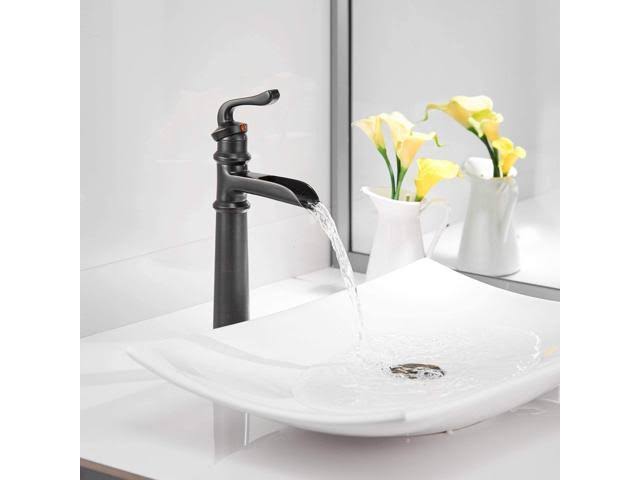 Tall Oil Rubbed Bronze Waterfall Vessel Sink Faucet with Pop Up Drain F57155