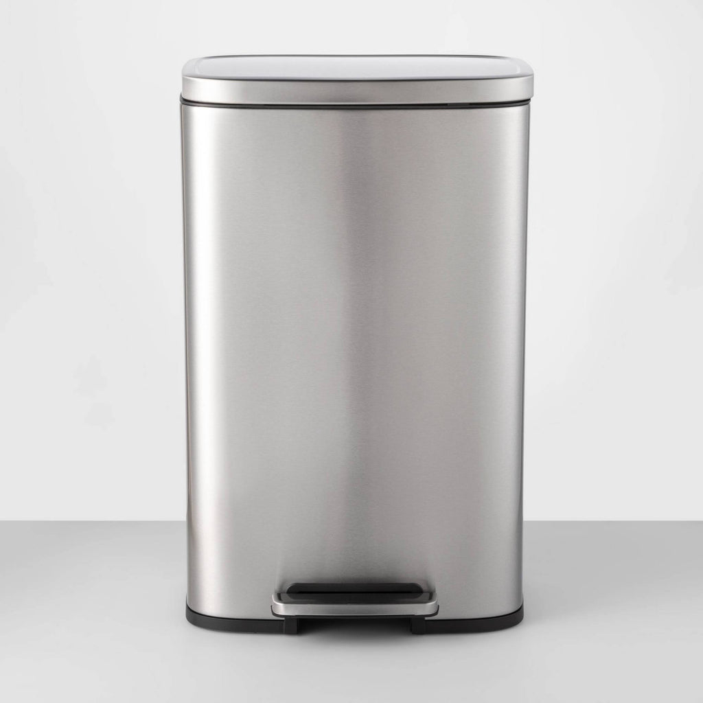 45L Rectangular Step Trash Can Silver L382603