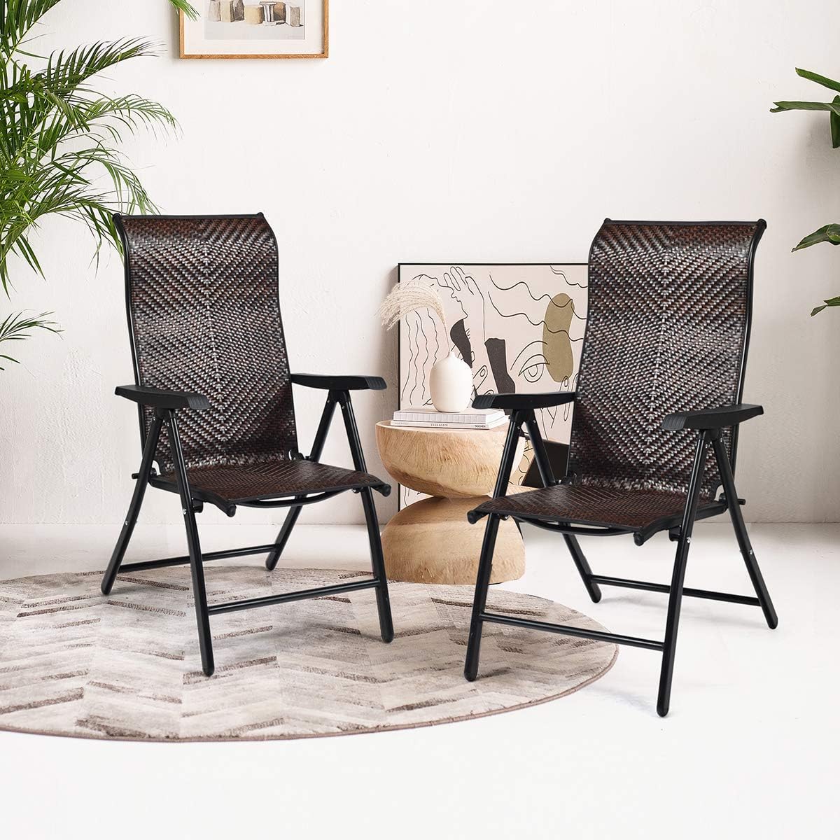 2 Piece Rattan Folding Reclining Chair with Adjustable Backrest G478195