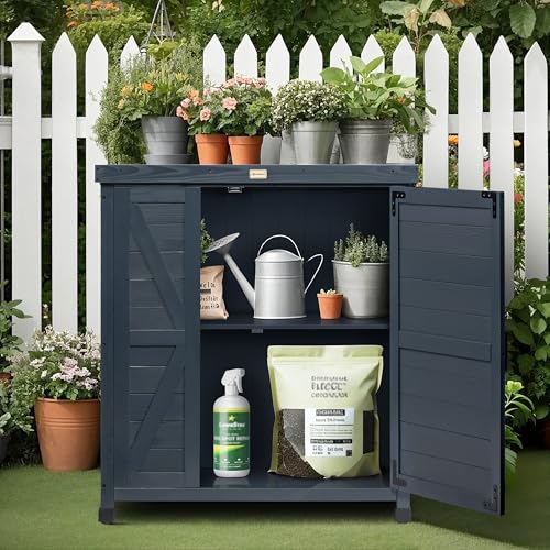 Outdoor Storage Cabinet with Metal Tabletop, 3 Adjustable Shelves M450