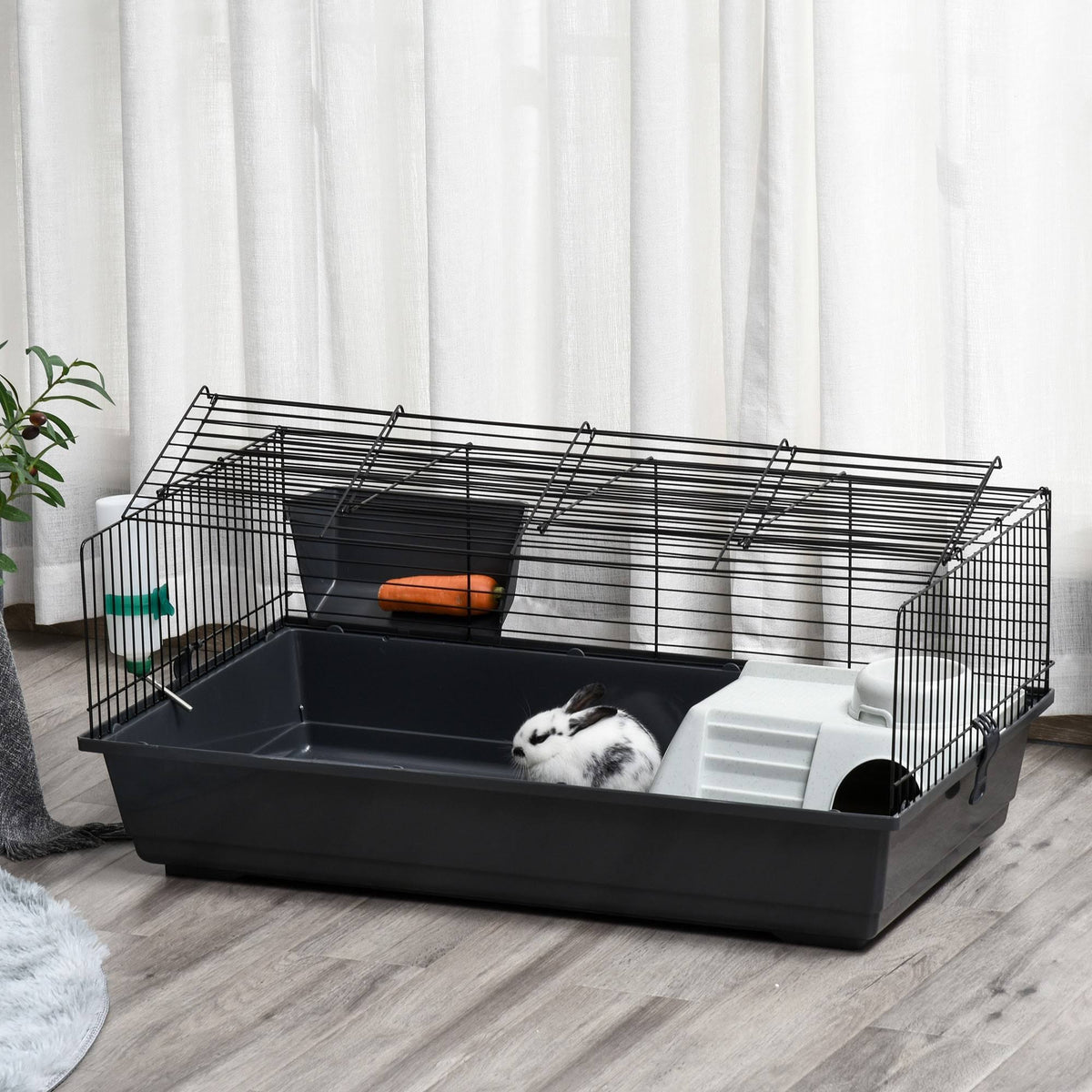 Small Animal Cage Rolling Rabbit Hutch with Detachable Stand B5977