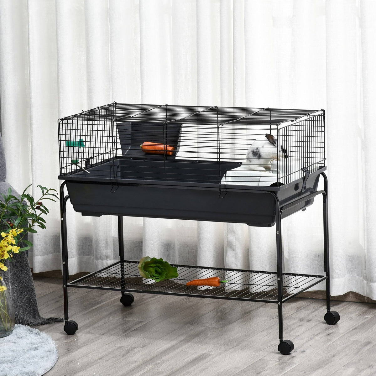 Small Animal Cage Rolling Rabbit Hutch with Detachable Stand B5977