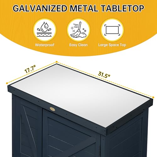 Outdoor Storage Cabinet with Metal Tabletop, 3 Adjustable Shelves M450