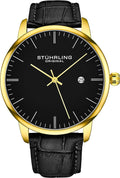 Black Gold Calfskin Leather Strap Analog Watch with Date O95387