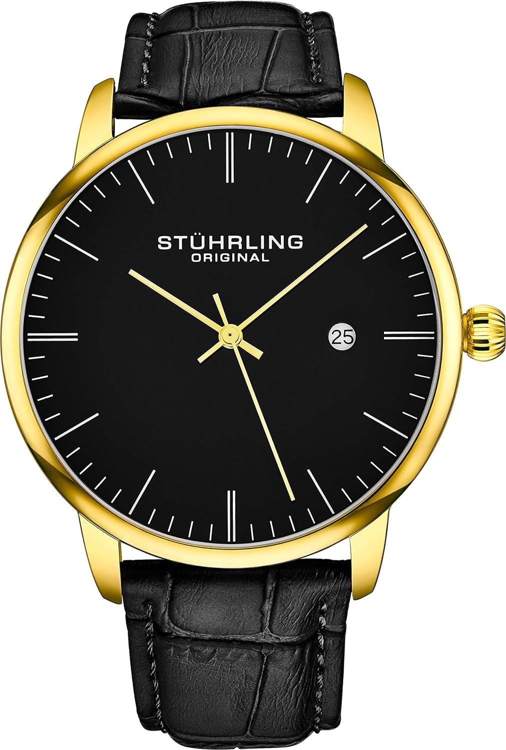 Black Gold Calfskin Leather Strap Analog Watch with Date O95387