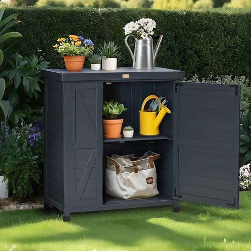 Outdoor Storage Cabinet with Metal Tabletop, 3 Adjustable Shelves M450
