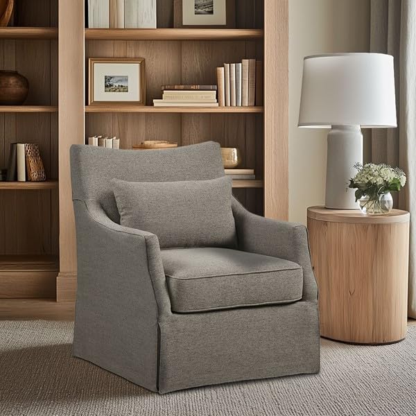 Beige Swivel Accent Armchair with Lumbar Pillow D422