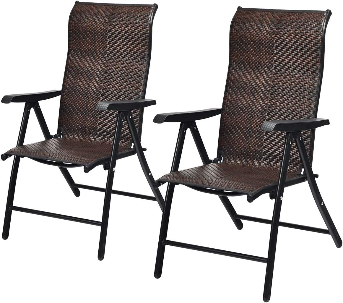 2 Piece Rattan Folding Reclining Chair with Adjustable Backrest G478195