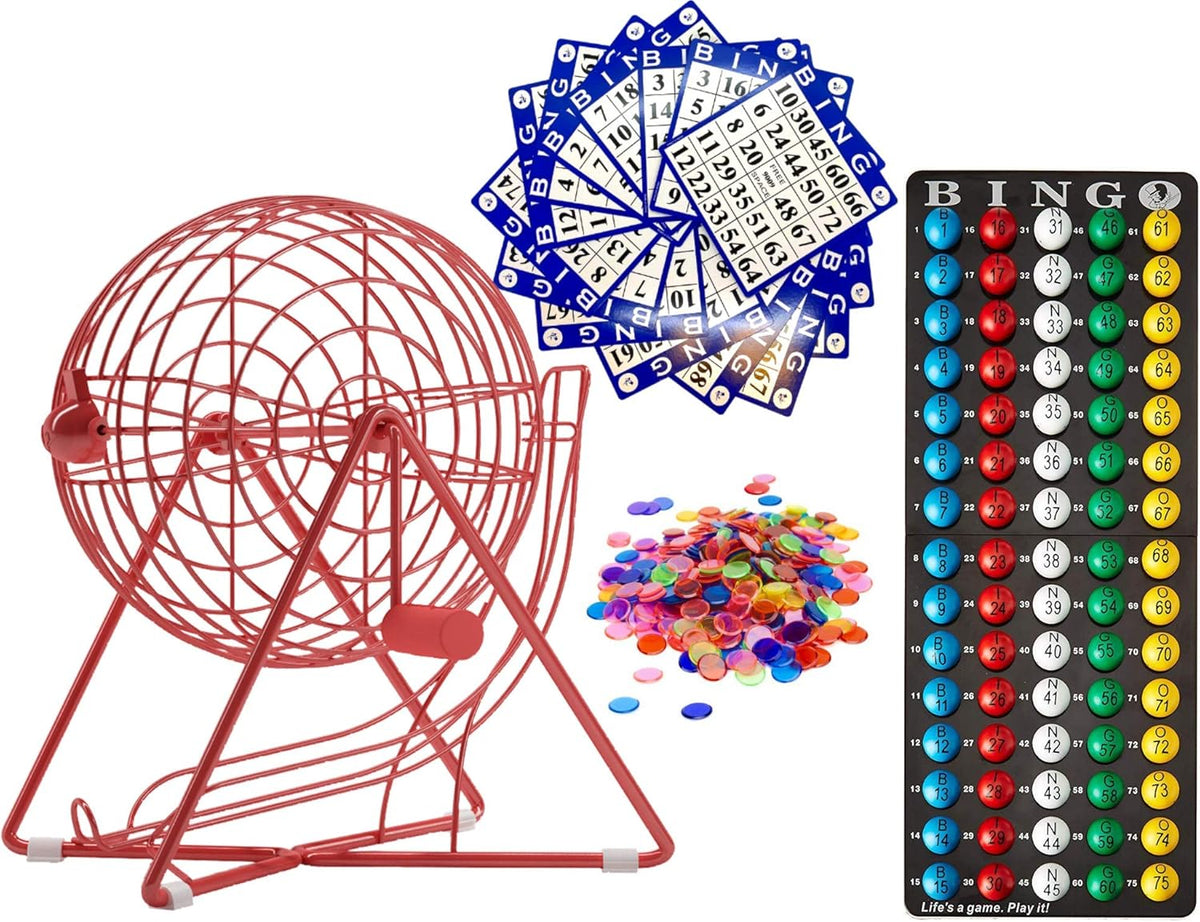 11 Inch Bingo Set with Steel Cage, Balls, Cards and Chips W5187