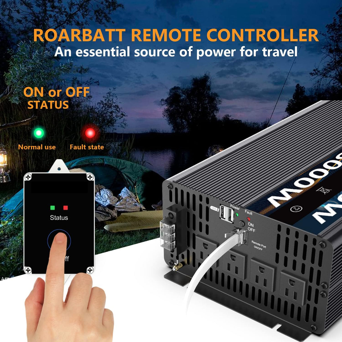 Pure Sine Wave Power Inverter 4000W 12V DC to AC 110V with Remote Control 4 AC Outlets Dual USB Port O101