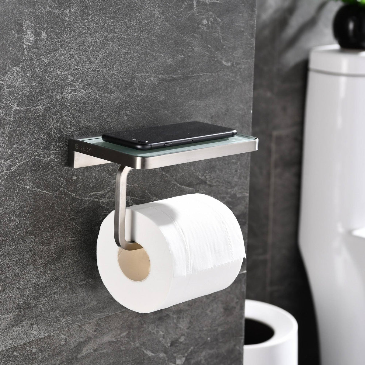 White Glass Shelf with Toilet Paper Holder F32111