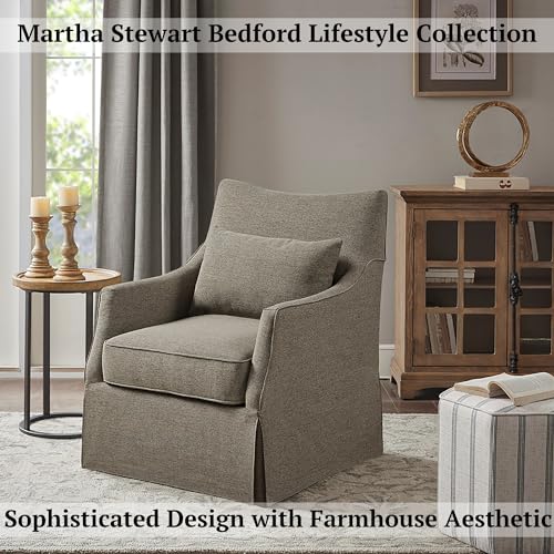 Beige Swivel Accent Armchair with Lumbar Pillow D422