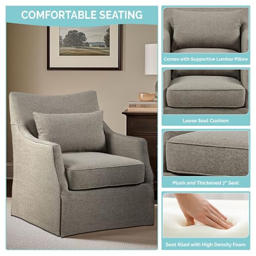 Beige Swivel Accent Armchair with Lumbar Pillow D422