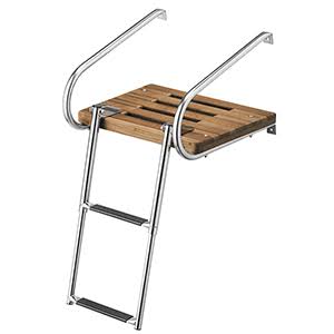 Teak Swim Platform with 2-Step Telescoping Ladder E11953