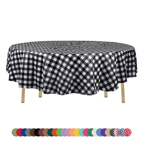 Red Gingham Checkered Plastic Round Tablecloth (12 Pack, 84in) N1882