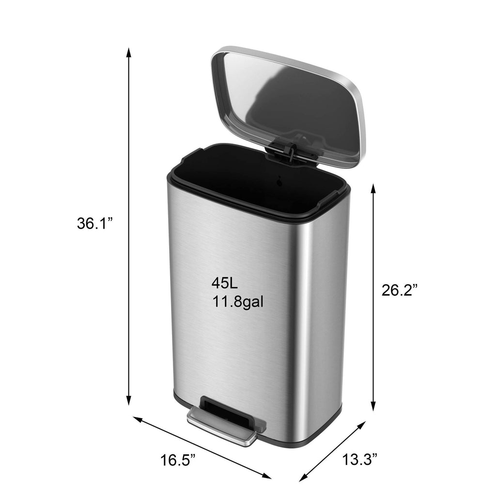 45L Rectangular Step Trash Can Silver L382603