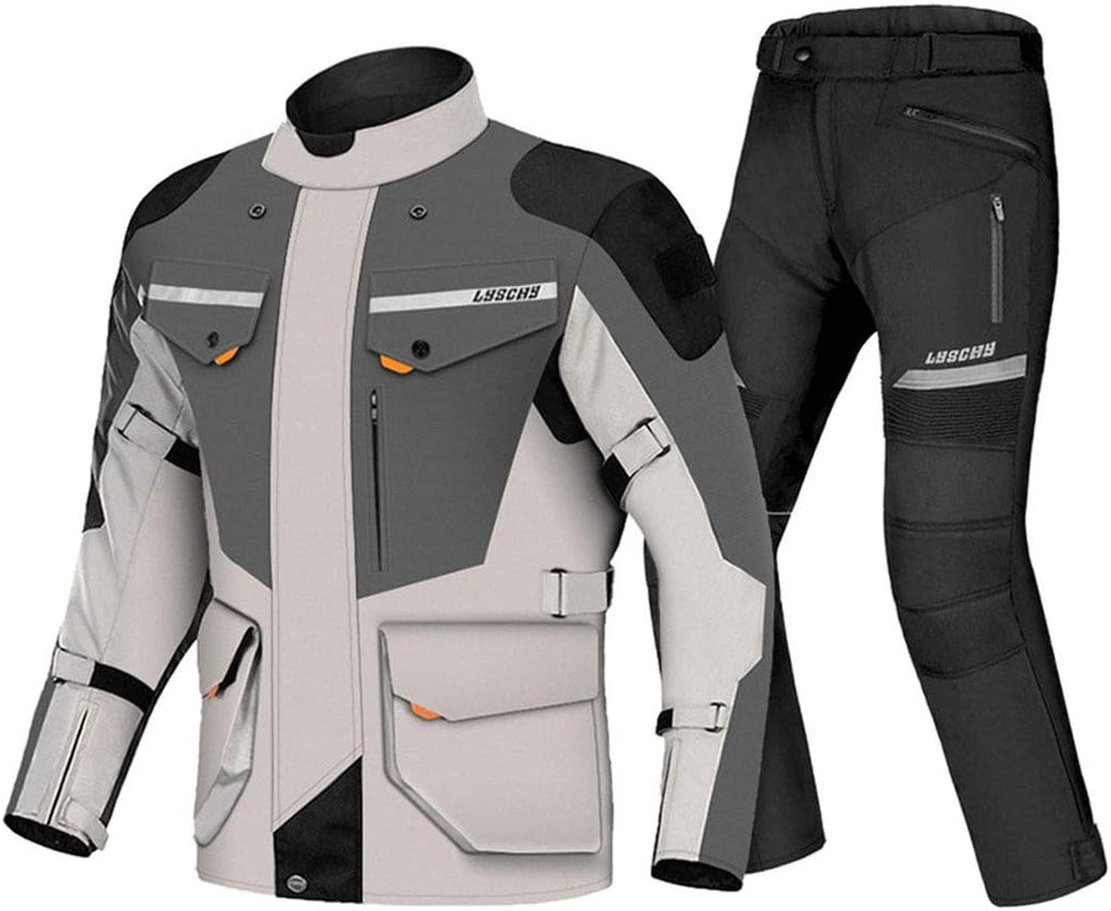 Gray Motorcycle Jacket Pants Suit Waterproof Winter Motorbike Riding Protective Gear Armor K9724