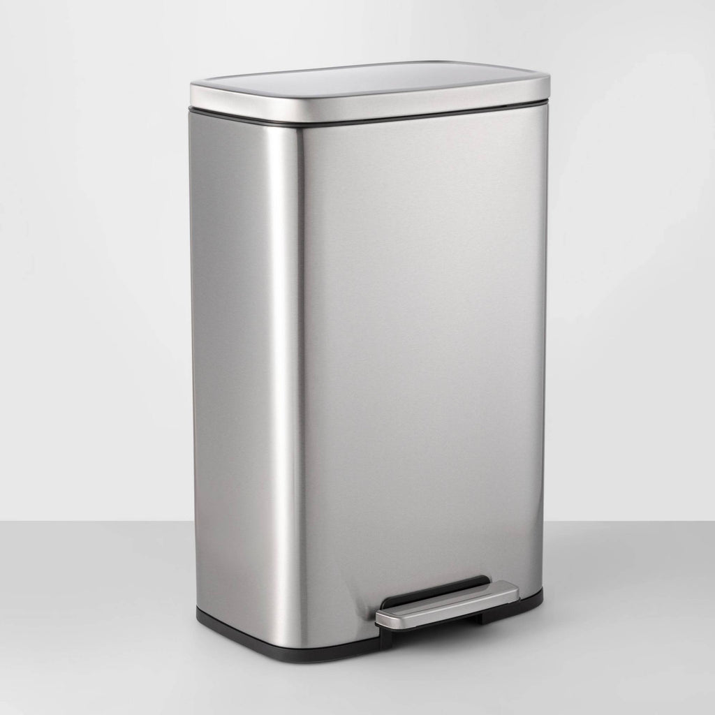 45L Rectangular Step Trash Can Silver L382603