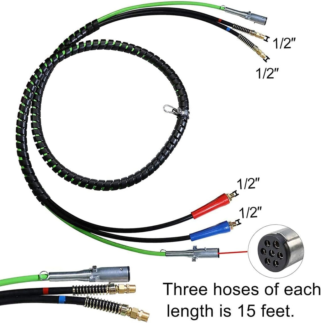 Semi Truck Trailer Tractor 3-in-1 Wrap Set ABS Air Power Line Hose Wrap 7 Way Electrical Rubber Air Hose Electrical Cable Wrap Air Line Hose 15' T118