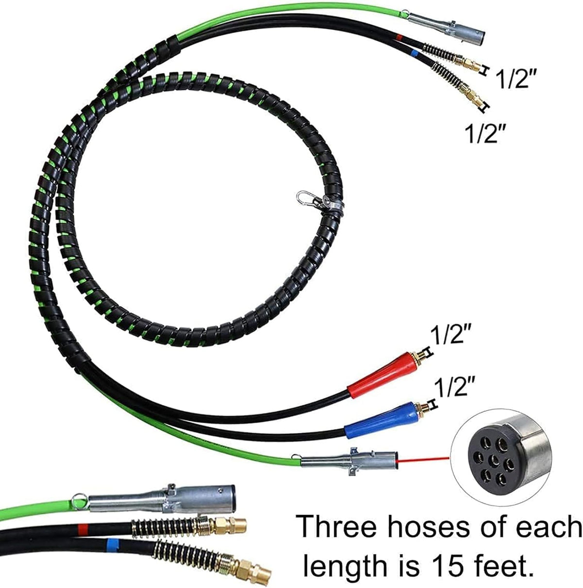 Semi Truck Trailer Tractor 3-in-1 Wrap Set ABS Air Power Line Hose Wrap 7 Way Electrical Rubber Air Hose Electrical Cable Wrap Air Line Hose 15' T118