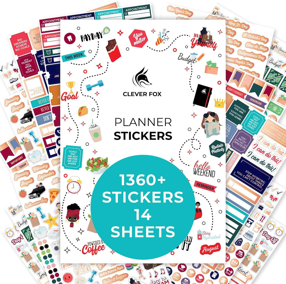 14 Sheets Set of 1360+ Planner Stickers E133