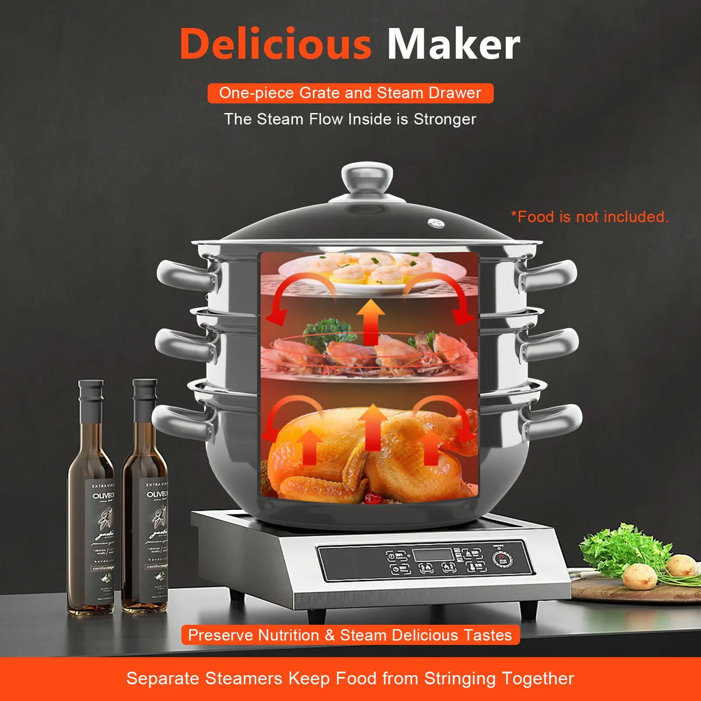 3 Tiers Stainless Steel Steaming Pot with Glass Lid Q496755