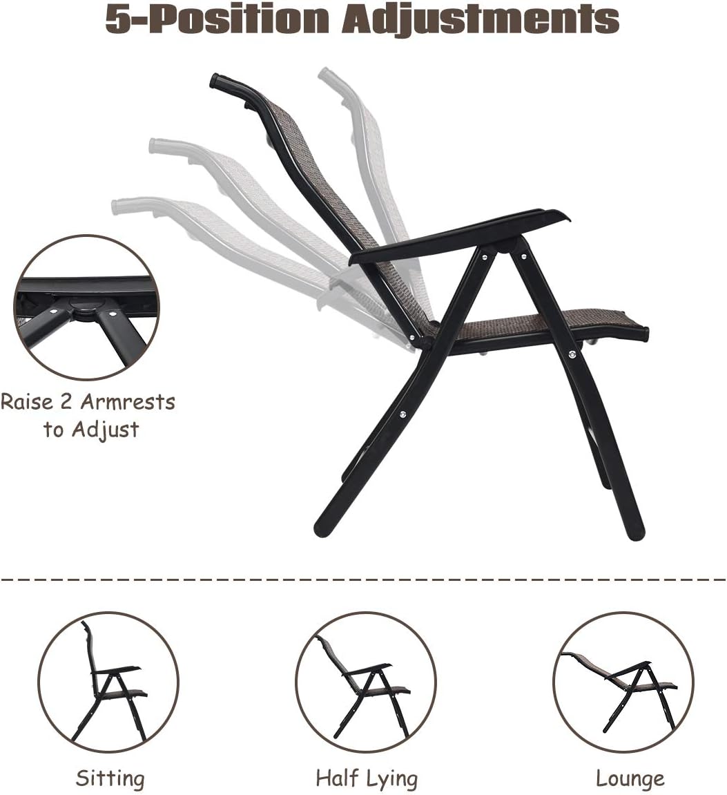 2 Piece Rattan Folding Reclining Chair with Adjustable Backrest G478195