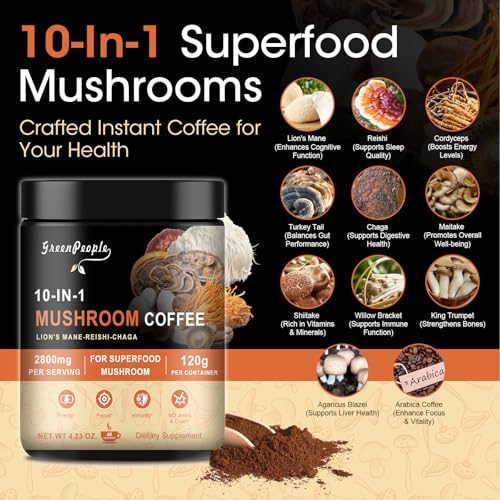 10 in 1 Mushroom Coffee with Lion’s Mane, Reishi, Turkey Tail, 4.23 Oz P823181