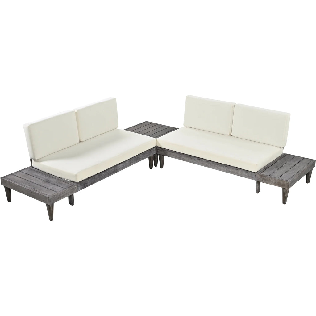 Grey Beige 3 Piece Wood Conversation Set with Coffee Table M1500