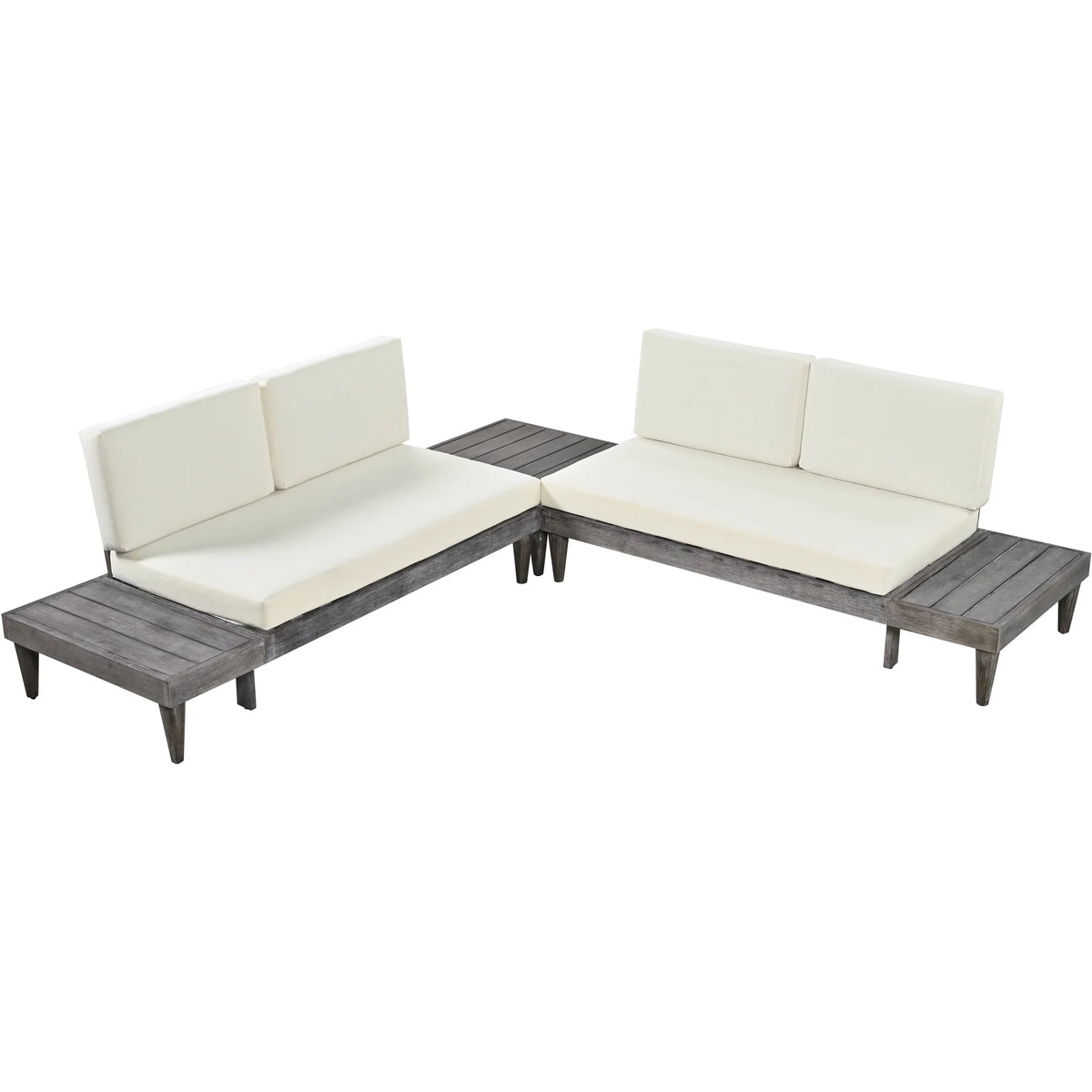 Grey Beige 3 Piece Wood Conversation Set with Coffee Table M1500