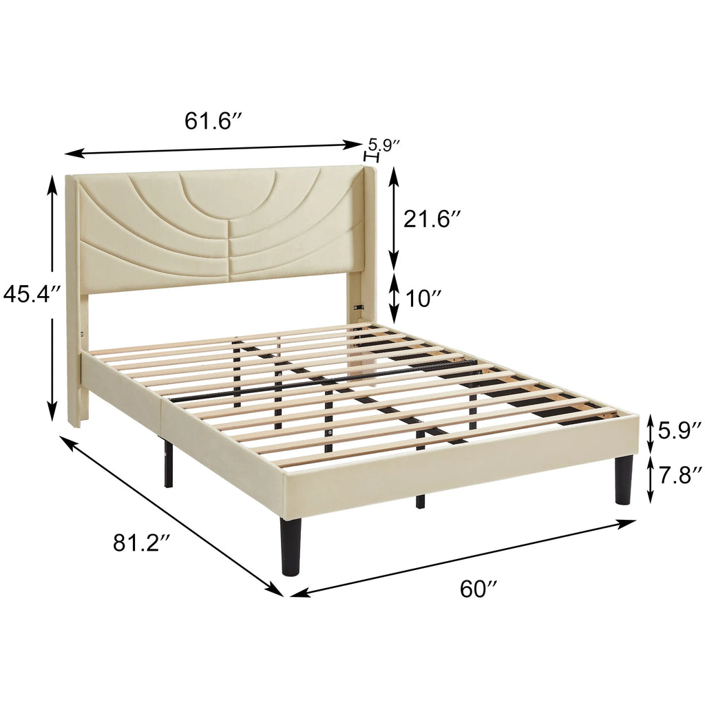 Queen Platform Bed Frame with Upholstered Headboard G5111