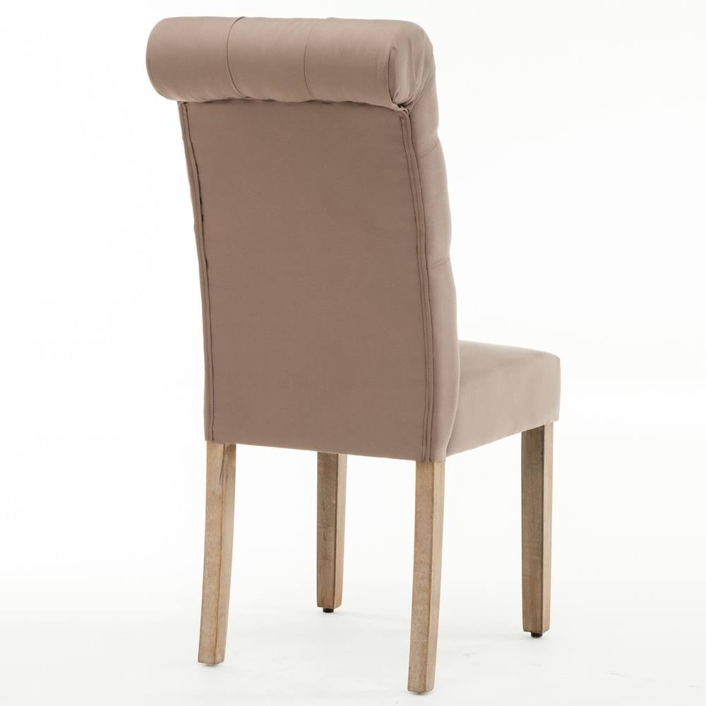 Brown Linen/Wooden Roll-Top Tufted Dining Chair (Set of 2) Y64810