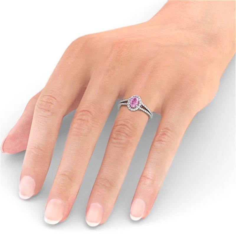 0.86 Ct Oval Cut Pink Sapphire Genuine Diamond Halo Ring 14K White Gold Size 9.5 R7828