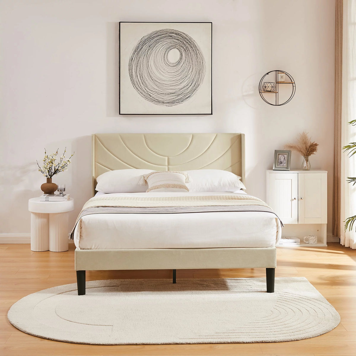 Queen Platform Bed Frame with Upholstered Headboard G5111