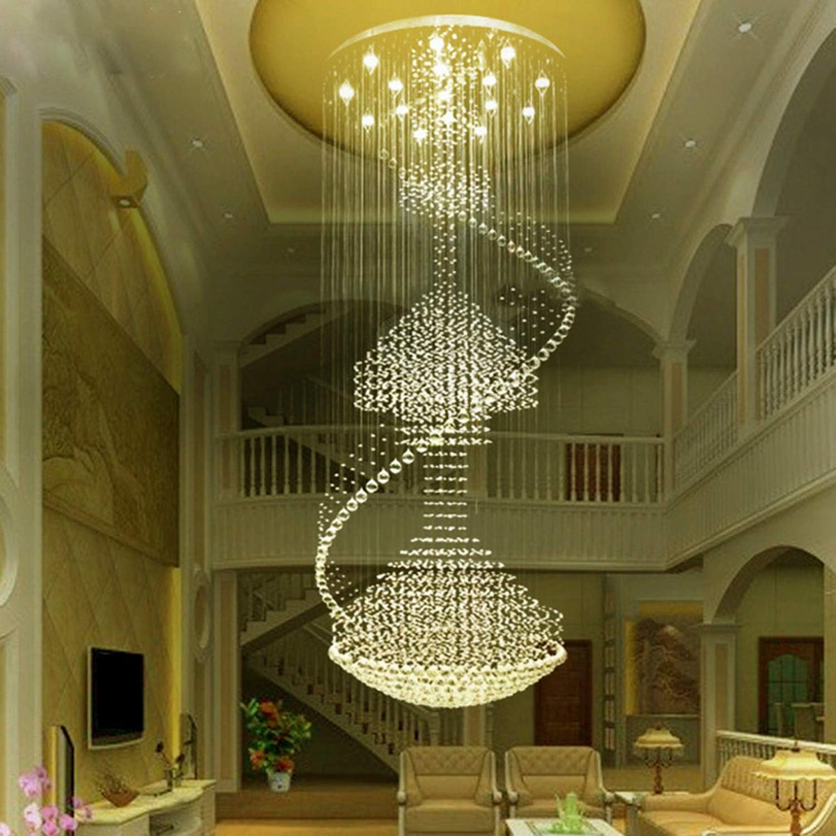Spiral Crystal Chandelier Flush Mount Ceiling Light D 32 X H 86.6 B115131