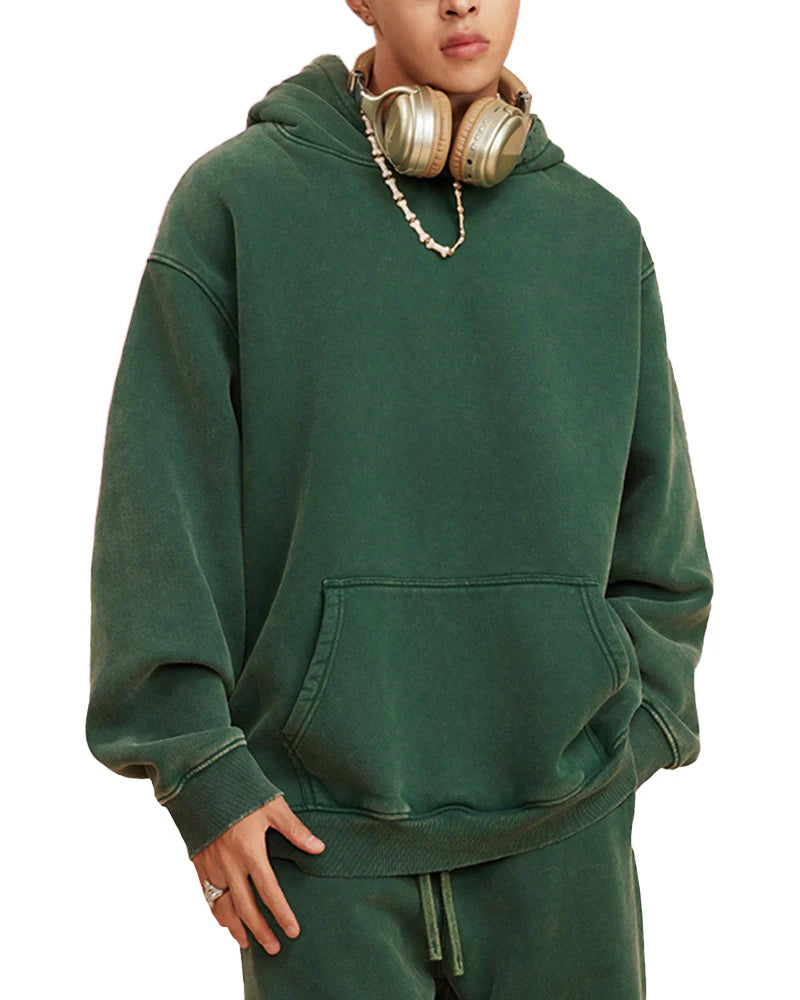 Oversized Acid Wash Hoodie Pullover W170949