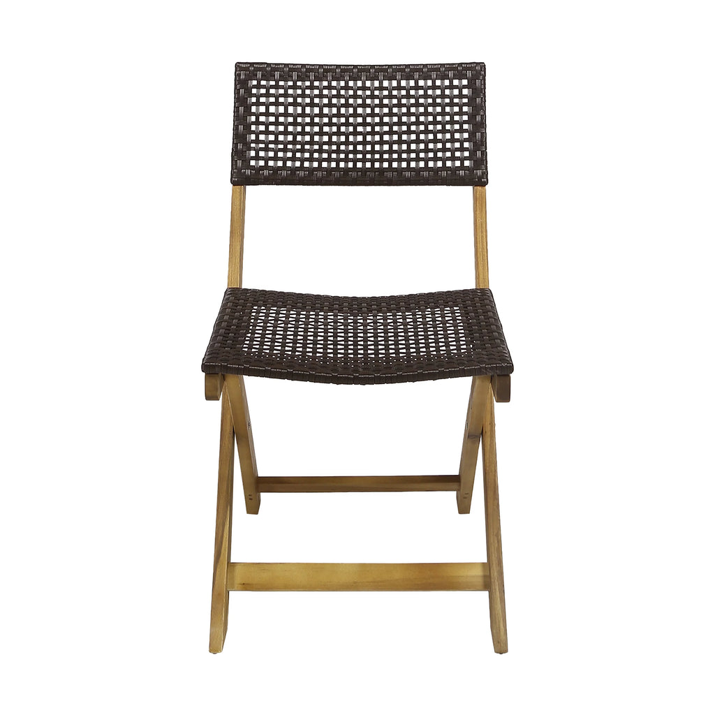 Acacia Wood Foldable Bistro Chairs with Wicker Seating Set of 2 C9923
