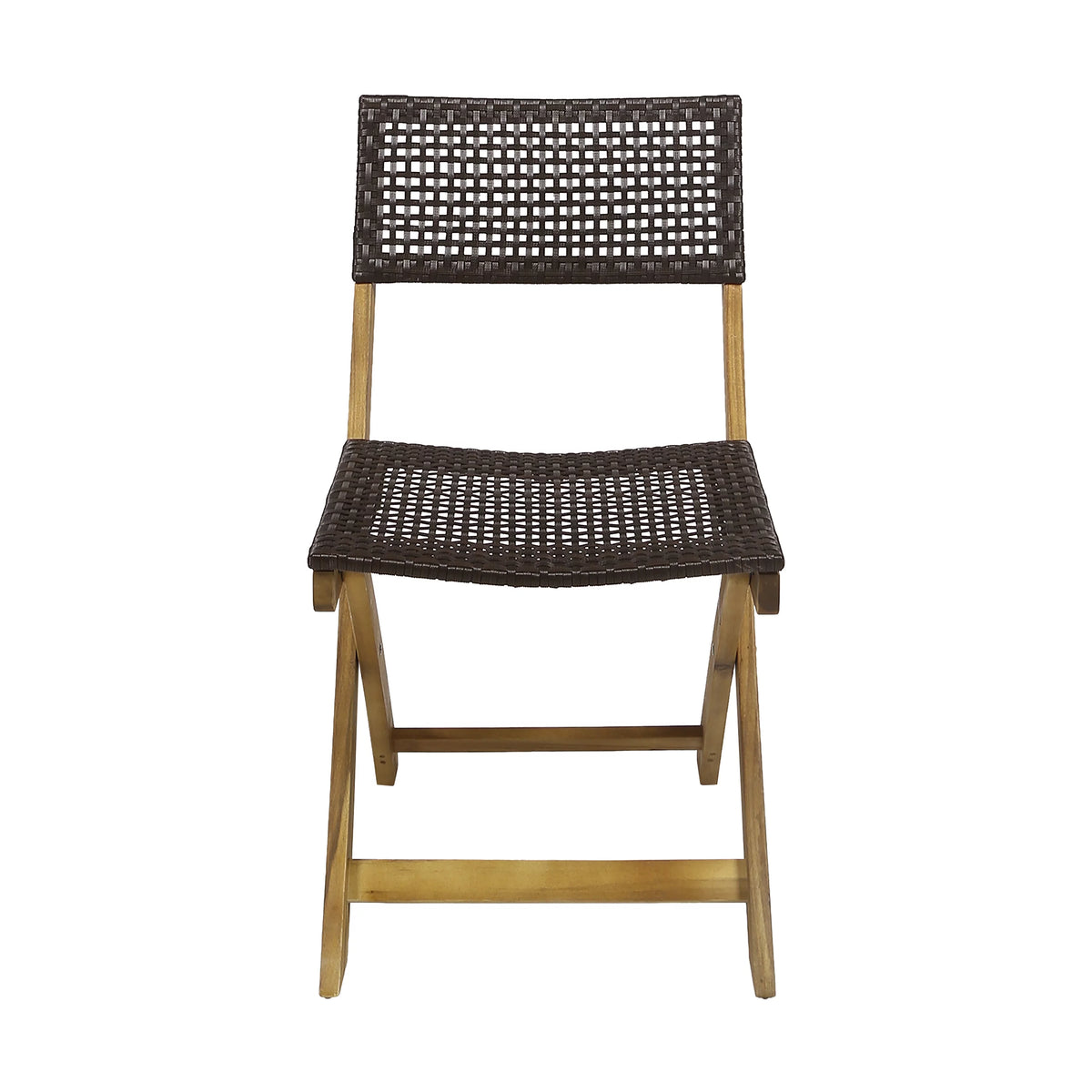 Acacia Wood Foldable Bistro Chairs with Wicker Seating Set of 2 C9923