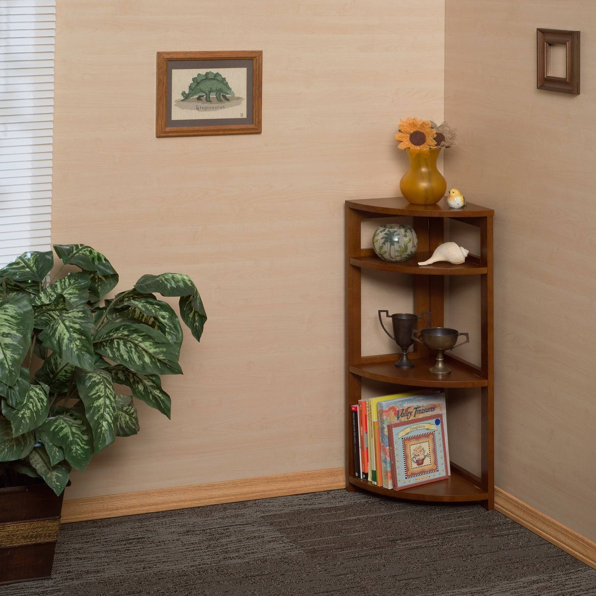 Cherry High Corner Folding Bookcase B7824