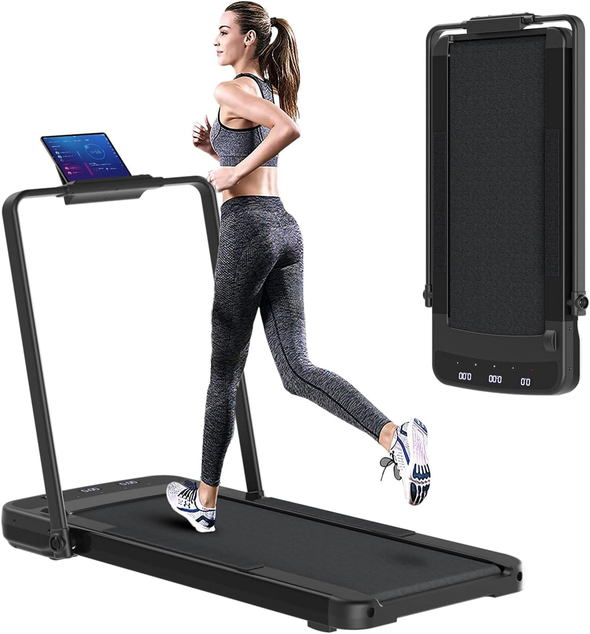 Black 2 in 1 Folding Treadmill with Remote Control K36012