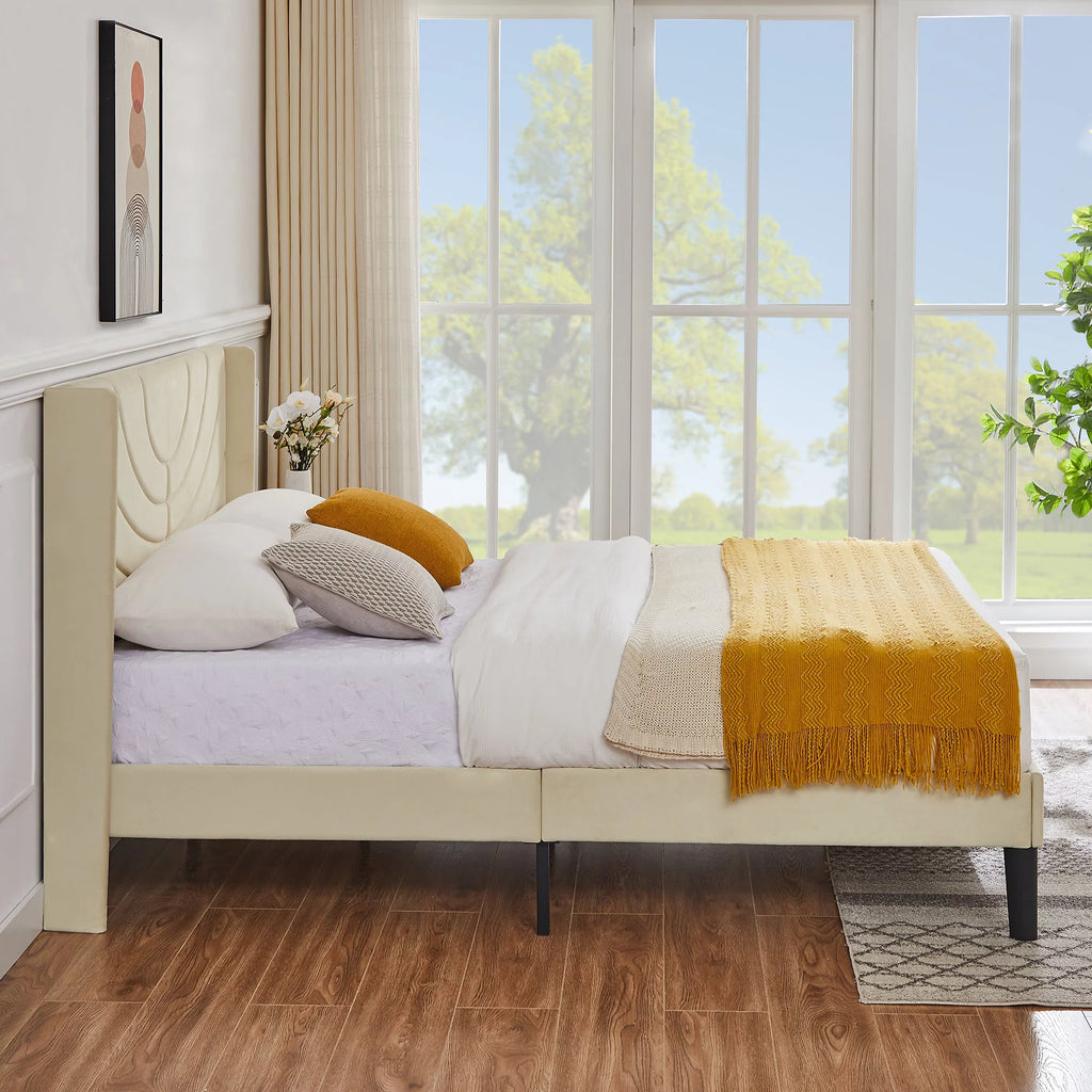 Queen Platform Bed Frame with Upholstered Headboard G5111