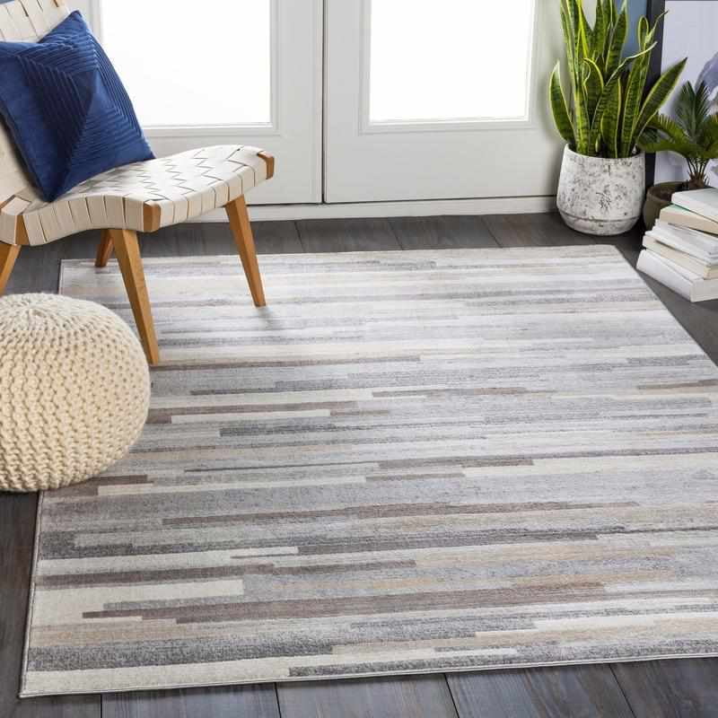 6x9 Gray Tan White Area Rug W678646