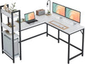 L Shaped Desk, 51.1 Inch White Corner Desk with Hutch V702223