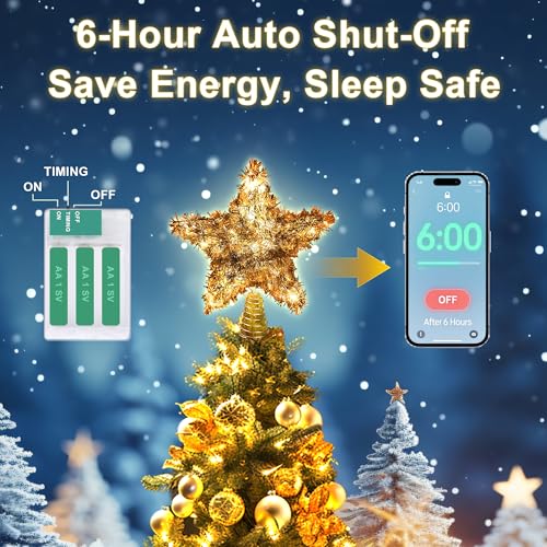 Rattan Christmas Tree Star Topper with 10 Warm LED Lights 10 Inch O6462
