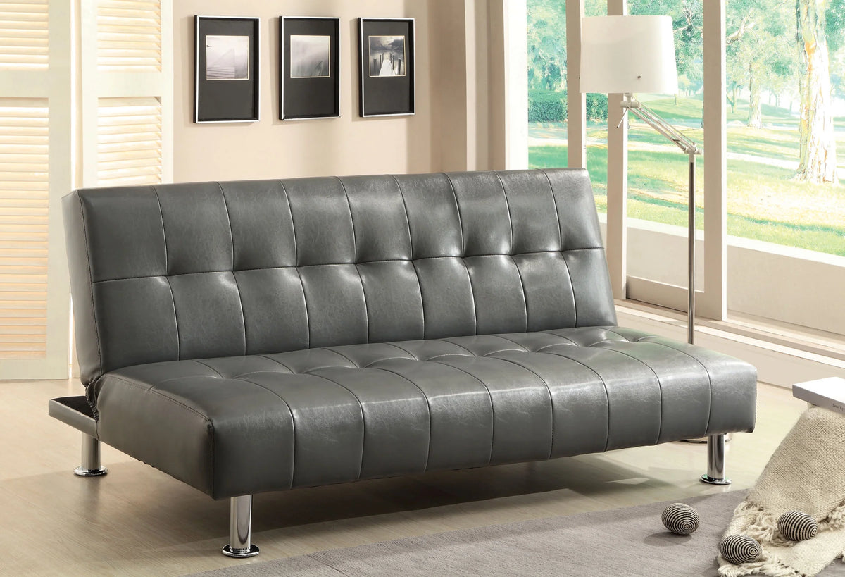 Gray Faux Leather Tufted Convertible Futon Sofa D93050